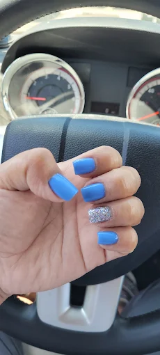 Blue square nails with a silver glitter accent nail